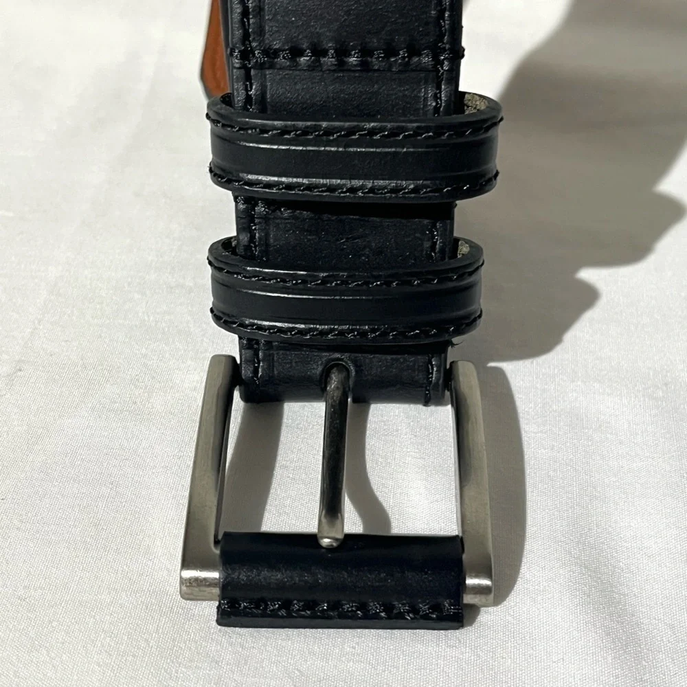 NEW Jos A Bank Leather Belt Men's Black Silver Buckle with Leather Accent